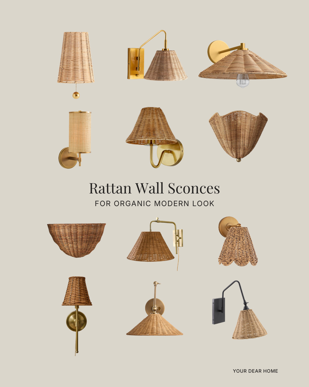 Wall sconces are an underrated way to layer texture. A woven shade paired with brass or matte finishes creates contrast that feels refined but relaxed. Linking my favorite rattan wall sconces for an organic modern look. 

 #LTKHome