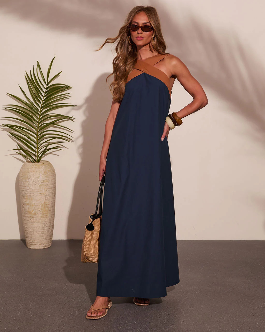 Barefoot Belle Cotton Contrast Halter Neck Maxi Dress | VICI