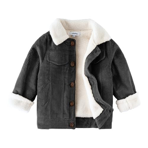 Volunboy Baby Boy Corduroy Jacket Toddler Fleece Winter Coat Kid Sherpa Lined Button Down Warm Outwear (GreyBlack, 18-24 Months) | Amazon (US)