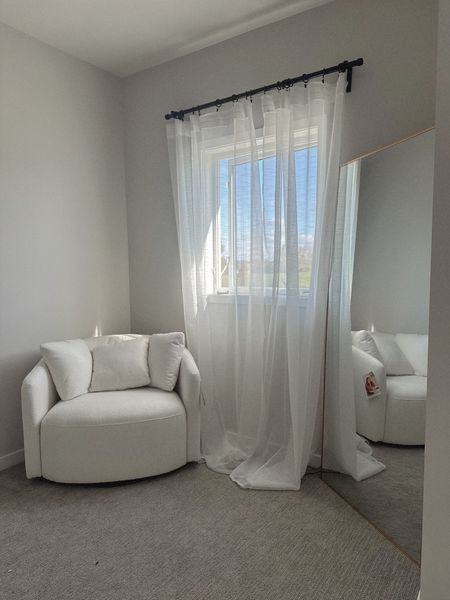 Comfy Boucle Chair
lounge area 
Living room chair
Accent chair
Drew Barrymore chair 
Full length mirror
Sheer Curtains 

#LTKhome #LTKstyletip #LTKGiftGuide
