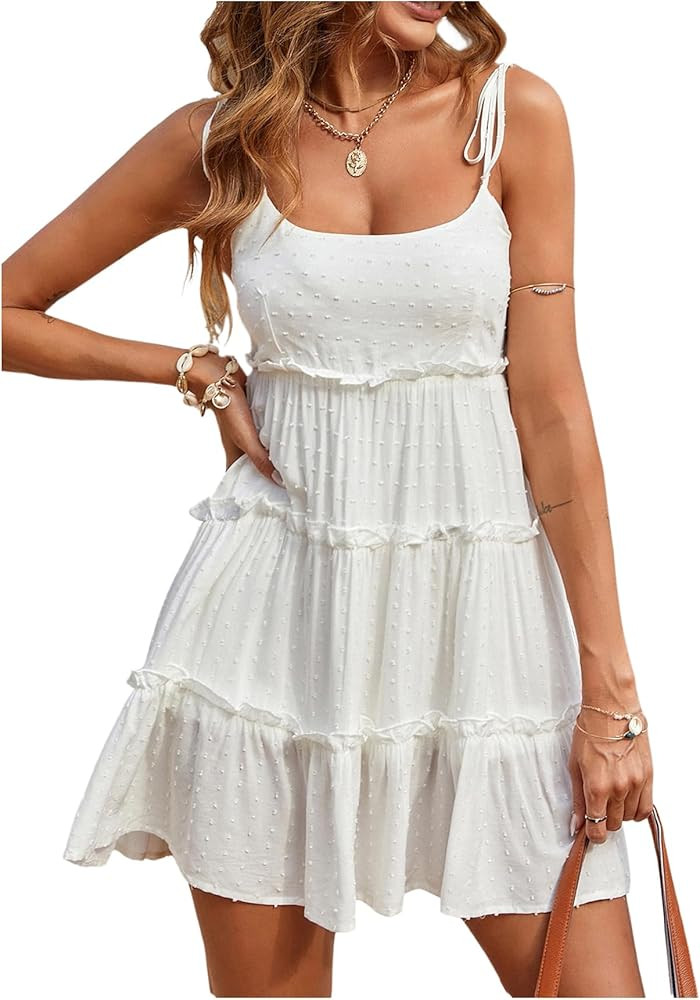 MakeMeChic Women's Boho Mini Dress Summer Vacation Sundress Dots Sleeveless Cami Country Short Dr... | Amazon (US)