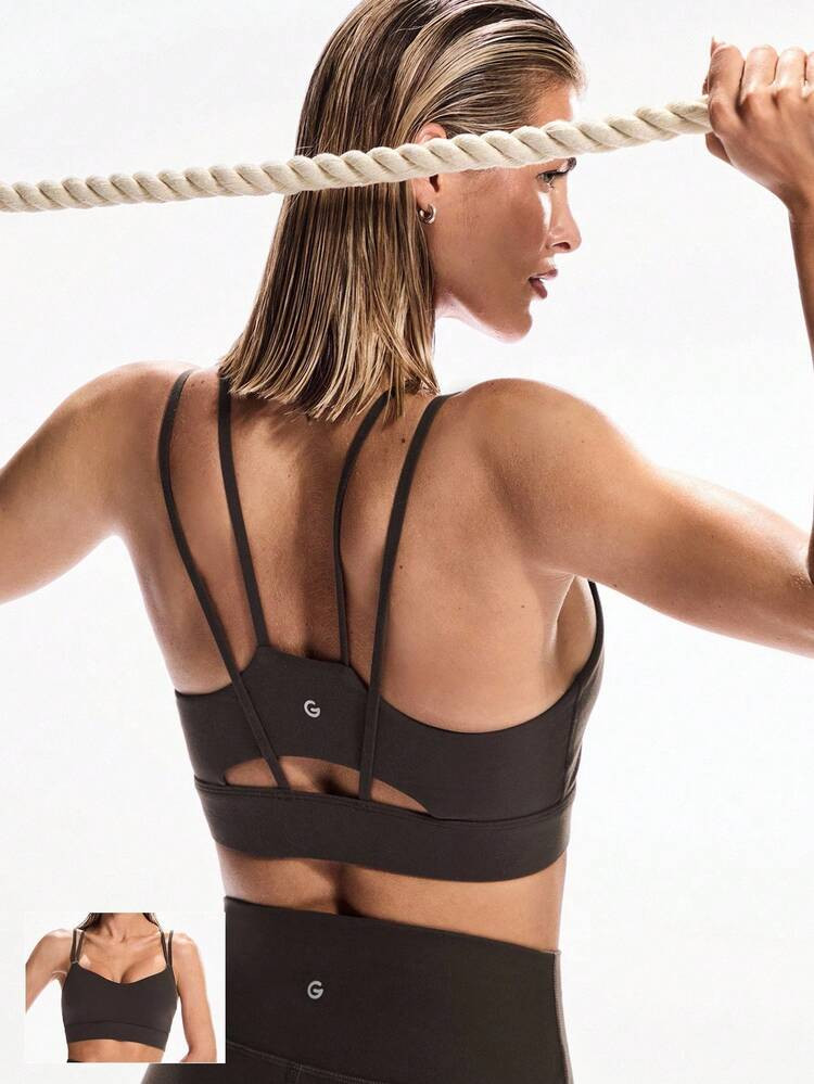 GLOWMODE FeatherFit™ Double-Strap Heart-Shaped Neck Sports Bra Low Impact Yoga Pilates Daily Spring Summer | SHEIN