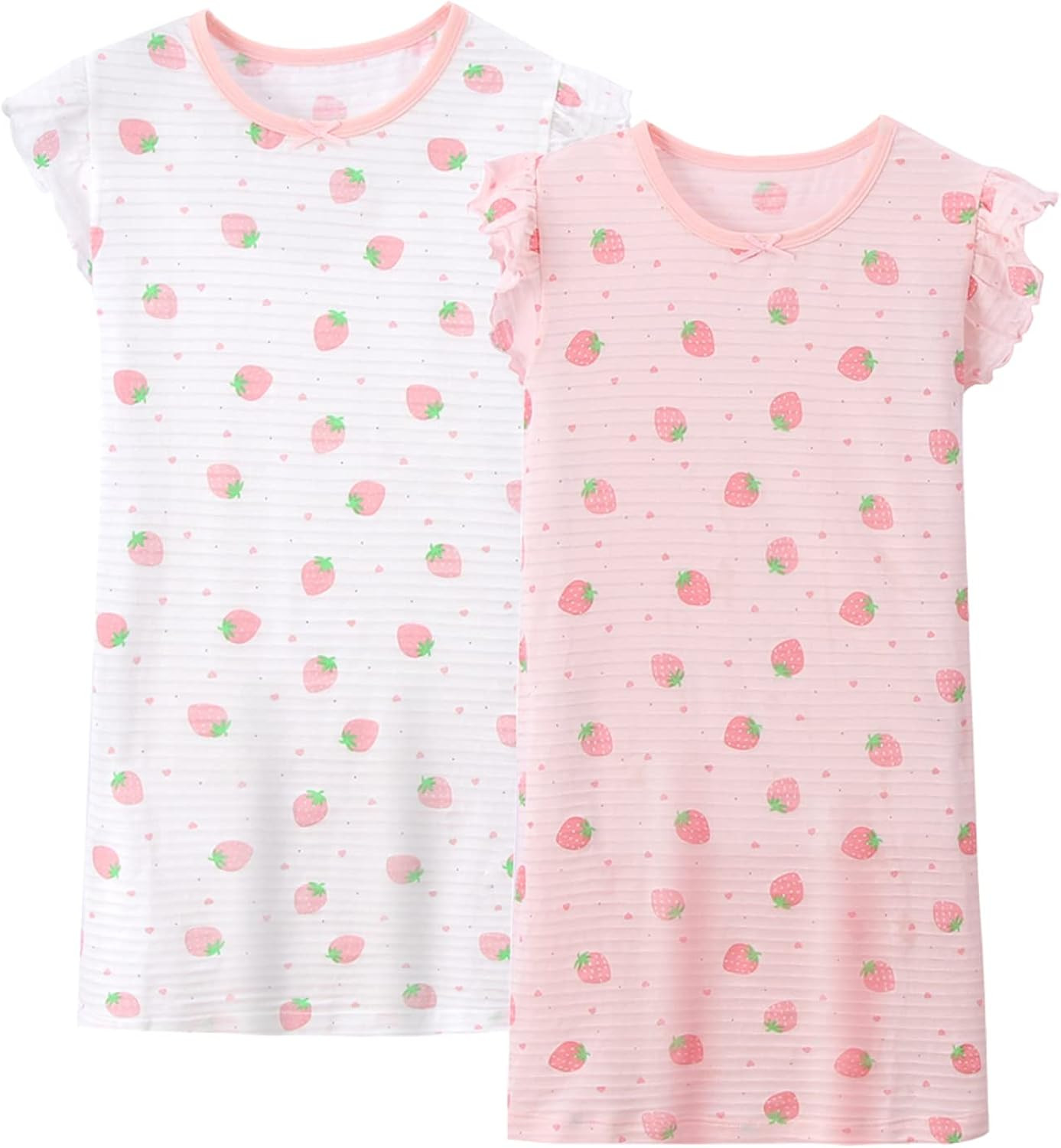 BANGSAUR Girls' Summer Dress Cotton Flutter Sleeve Homewear, Princess Daily Dress, Pack of 2 Slee... | Amazon (US)