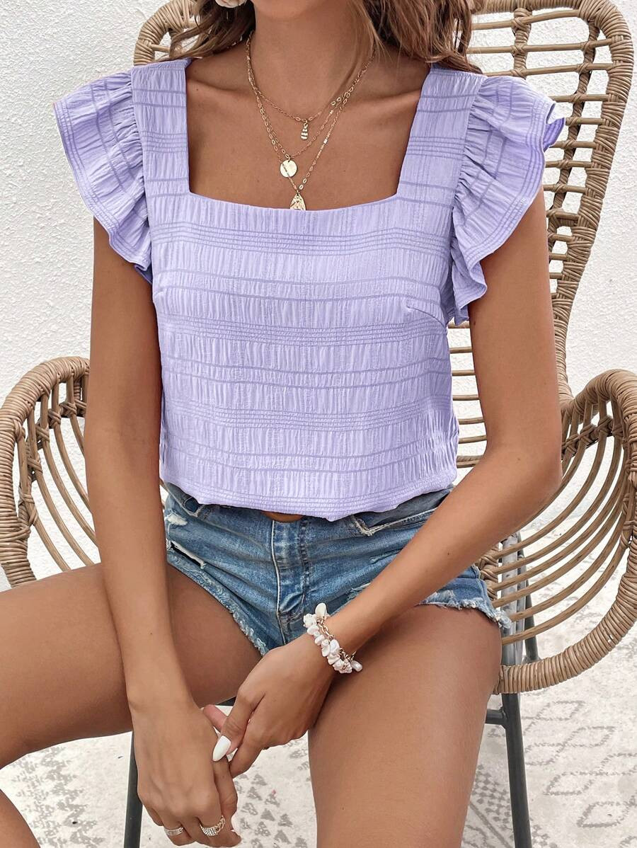 SHEIN VCAY Square Neck Ruffle Trim Blouse | SHEIN