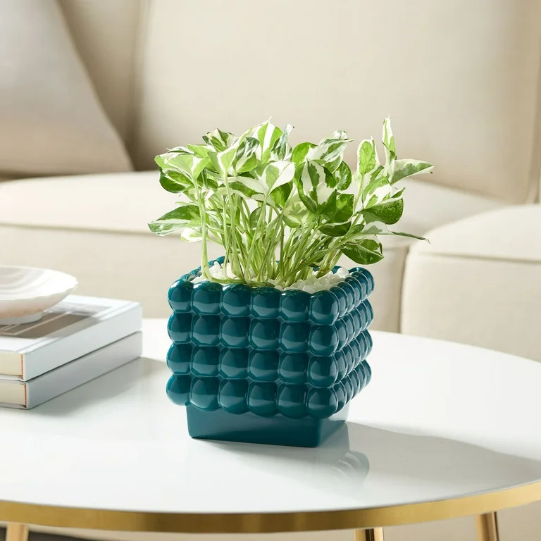 Mainstays 6”D x 5.7”H Square Ceramic Dot Planter, Teal | Walmart (US)