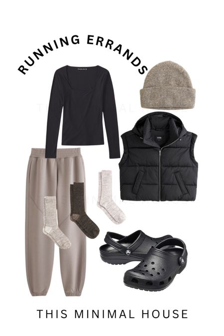 Run errands in style! Black square cut long sleeve with a puffer jacket vest, crocs and comfy sweats! #comfy #momstyle #sweats #beanie #crocs #puffervest #winterlook

#LTKfindsunder50 #LTKfindsunder100 #LTKGiftGuide