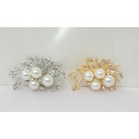 Bridal Pearl & Crystal Brooch Pin, Wedding Bouquet Brooch, Gold Silver | Etsy (US)