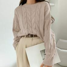 Solid Cable Knit Drop Shoulder Sweater | SHEIN