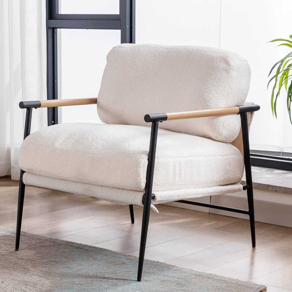 HEAH-YO Modern Accent Chair Set of 1, Upholstered Lambwool Living Room Chair with Backrests, Comf... | Amazon (US)