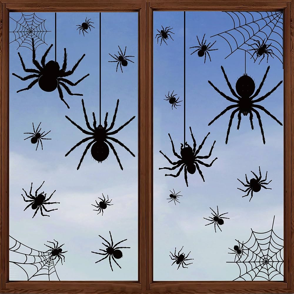 9 Sheets Halloween Window Clings Extra Large Black Spider Window Decals Scary Spider Web Silhouet... | Amazon (US)