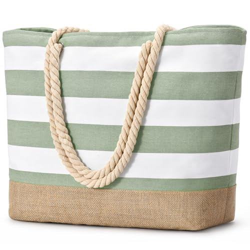 Becokan Beach Bags for Women Large Canvas Jute Beach Tote Bag Beach Bags Waterproof Sandproof Swim Pool Bag Beach Travel Essentials | Amazon (US)