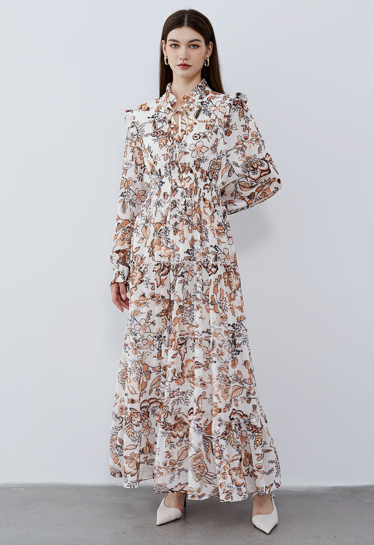 Darling Autumn Scenery Tie Neck Maxi Dress | Chicwish