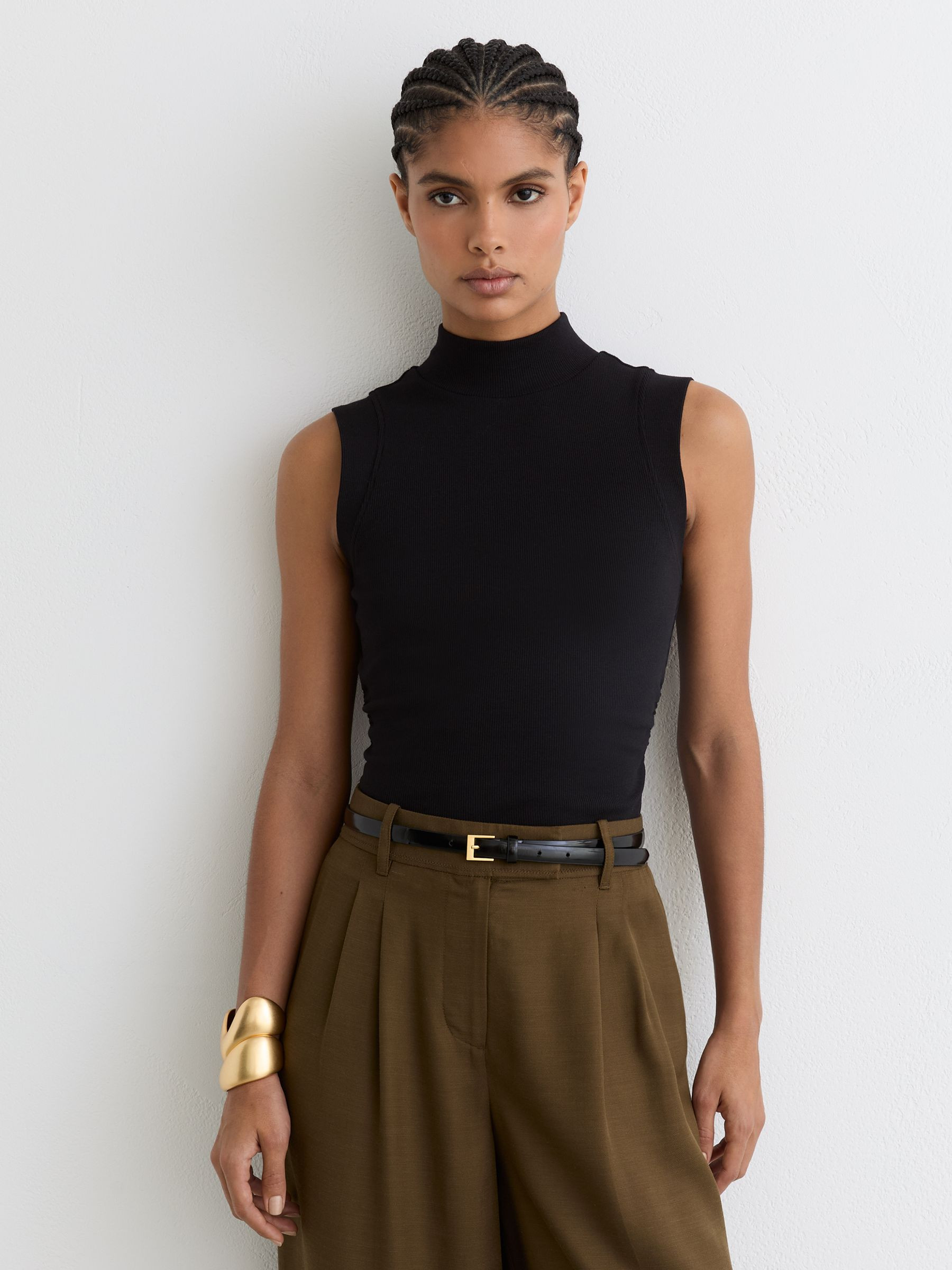 Reiss Stretch-Cotton High-Neck Vest in Black - REISS | Reiss UK