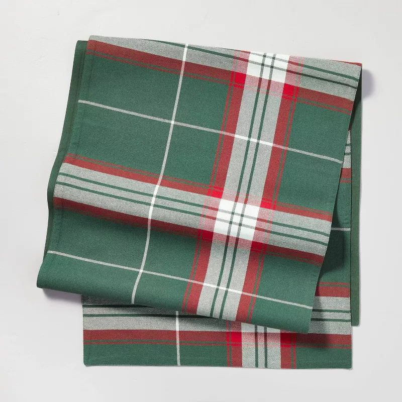 20"x90" Holiday Plaid Woven Table Runner Green/Red - Hearth & Hand™ with Magnol... | Target