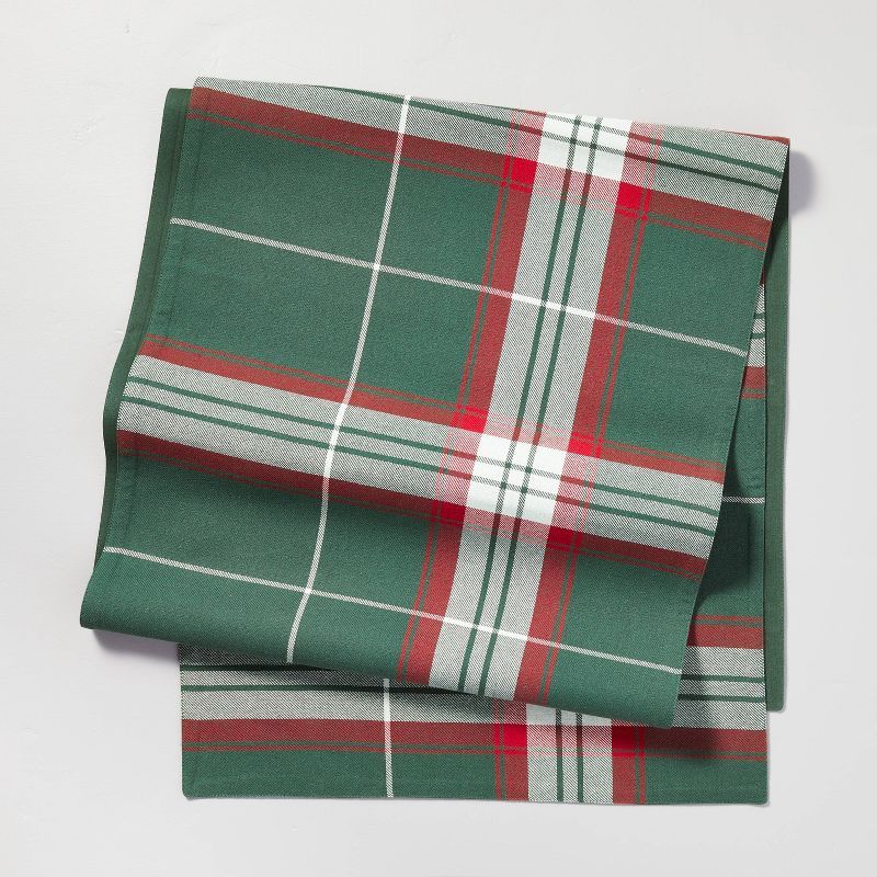 20"x90" Holiday Plaid Woven Table Runner Green/Red - Hearth & Hand™ with Magnolia | Target