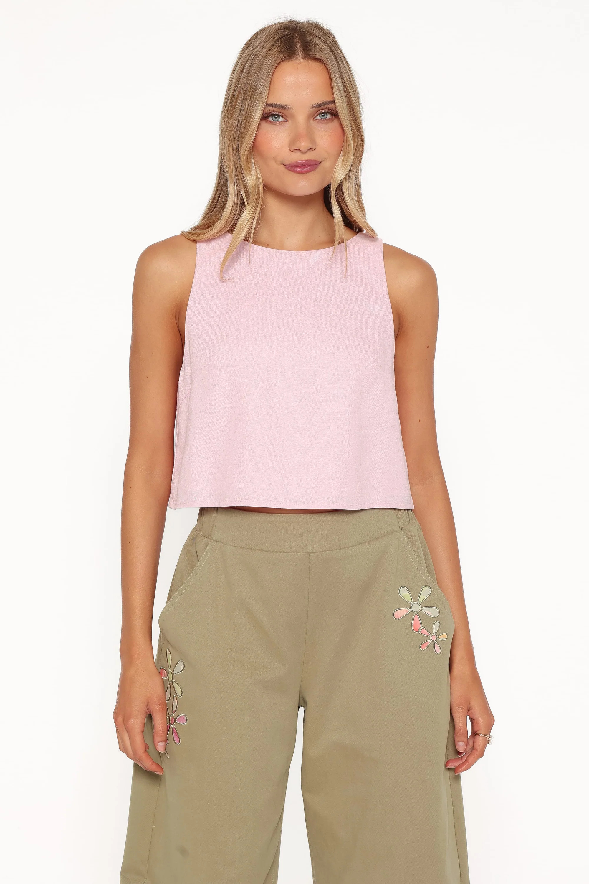 Madison Linen Cropped Tank - Pink | Petal & Pup (US)