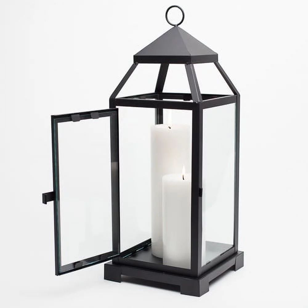 Richland Black Contemporary Metal Lantern with Clear Glasses - Large | Walmart (US)