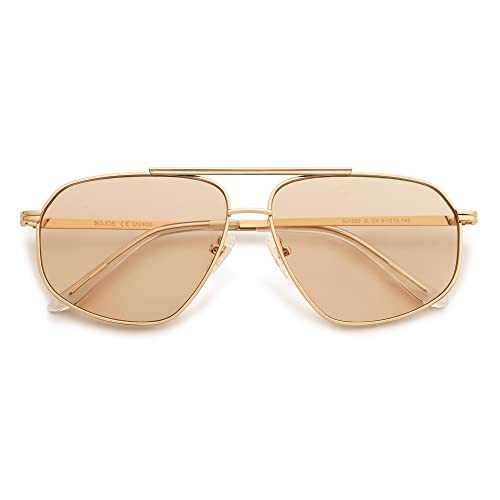 SOJOS Retro Hexagon Aviator Sunglasses for Women Men Trendy Vintage UV400 Protection Shades SJ1200, Gold/Light Brown | Amazon (US)