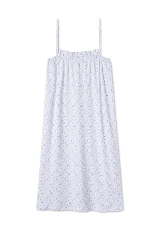 Pima Ruffle Midi Nightgown in French Blue Floral | Lake Pajamas