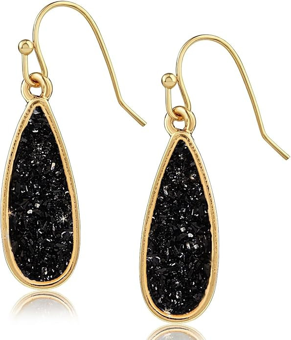 Teardrop Dangle Earrings for Women with Simulated Druzy Stones, in Gold, Rose Gold, or Silver Ton... | Amazon (US)