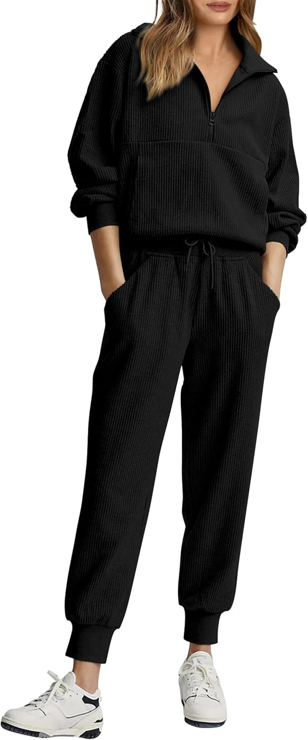 PRETTYGARDEN Womens 2 Piece Sweatsuits Set Long Sleeve Half Zip Pullover Sweatshirt Joggers Sweat... | Amazon (US)