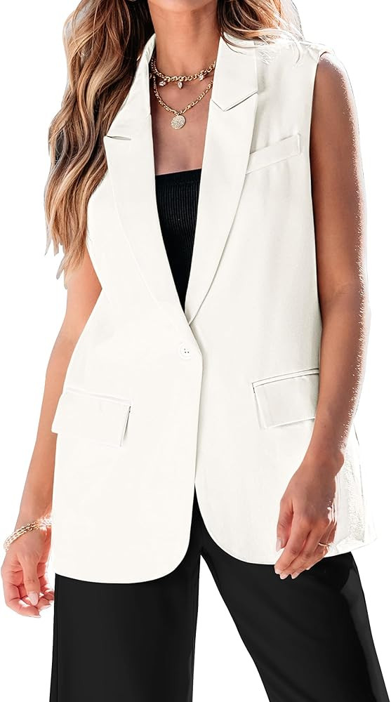 luvamia Long Vest for Women 2025 Spring Business Casual Sleeveless Open Front Blazers Suit Vests ... | Amazon (US)