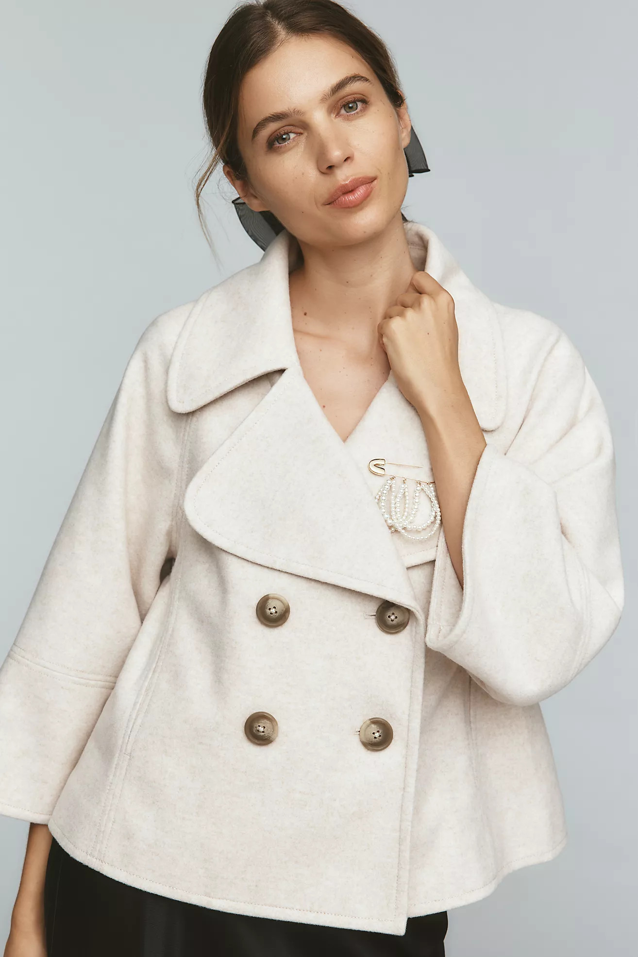 Maeve Cropped Swingy Wool-Blend Peacoat | Anthropologie (US)