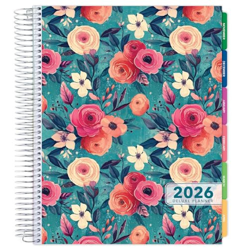 DELUXE 2026 Planner, 8.5"x11": 14 Months (November 2025 - December 2026), Includes Page Tabs, Bookmark, Planning Stickers, Pocket Folder Daily Weekly Monthly Planner Yearly Agenda (Teal Floral) | Amazon (US)