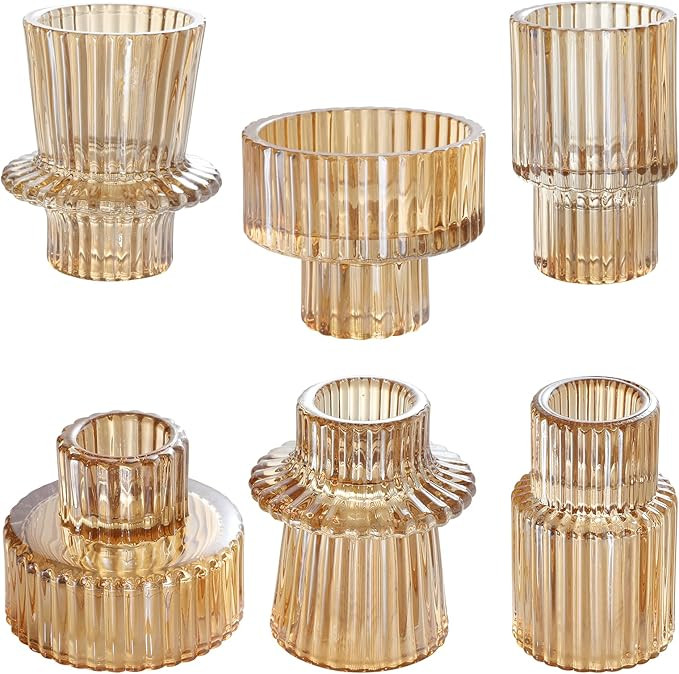 IYOUYA Gold Glass Candle Holders 6PCS for Pillar Candles, Taper Candles, Tealight Candles,Candles... | Amazon (US)