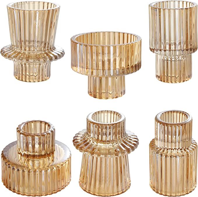 IYOUYA Gold Glass Candle Holders 6PCS for Pillar Candles, Taper Candles, Tealight Candles,Candles... | Amazon (US)