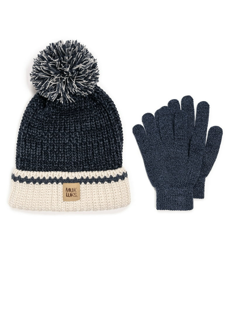 MUK LUKS Women's Marled Stitch Beanie & Magic Gloves, 2 Piece Set | Walmart (US)