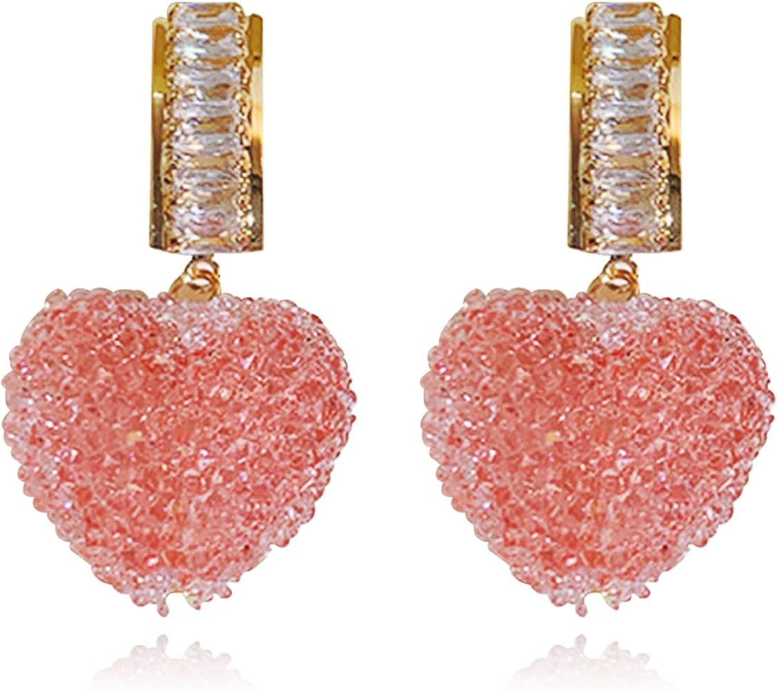 Red Heart Earrings for Women Valentines Day Earrings for Girlfriend Red Heart Dangle Hoop Earring... | Amazon (US)