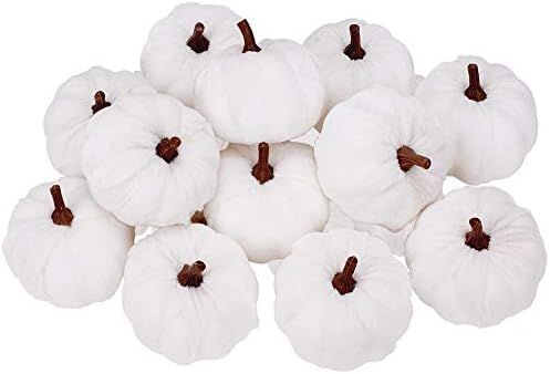 12 Pcs White Artificial Pumpkins Velvet Pumpkins Thanksgiving Decorations Fall Harvest Halloween ... | Amazon (US)