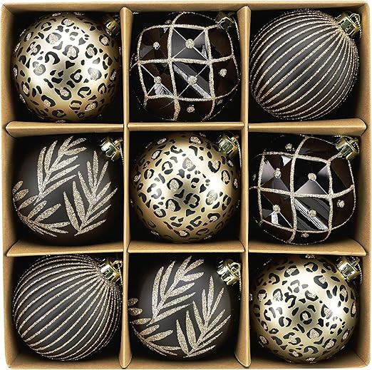DecorbyHannah 9ct 80mm Christmas Ball Ornaments, Black and Gold Christmas Ornaments, Shatterproof... | Amazon (US)