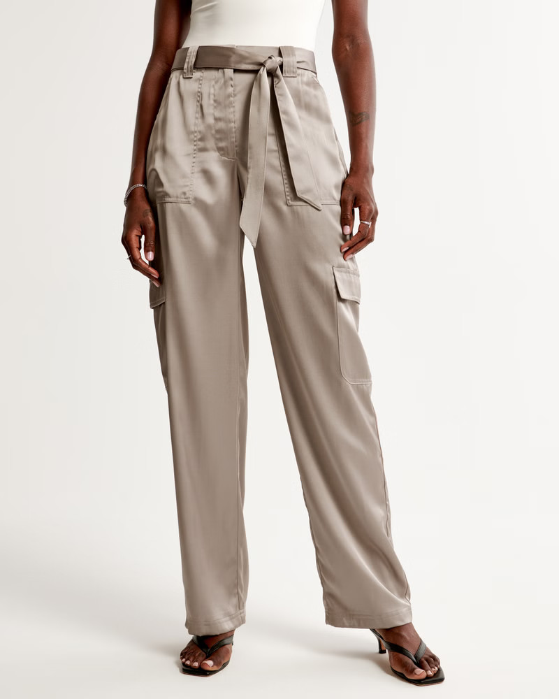 Belted Baggy Satin Cargo Pant | Abercrombie & Fitch (US)