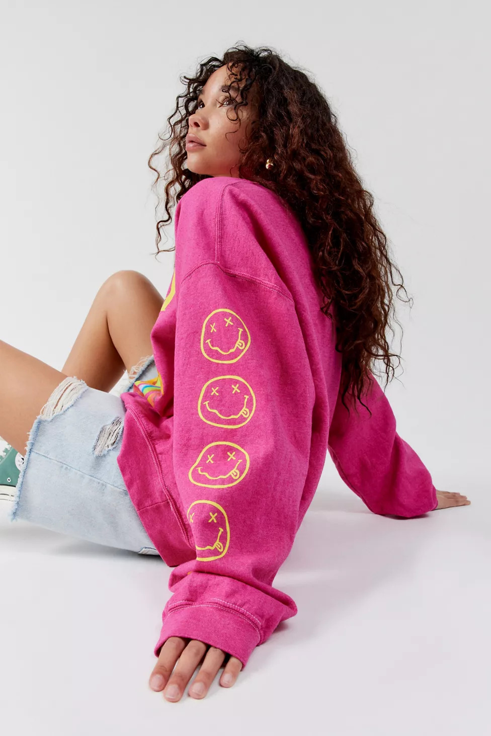 Nirvana Smile Overdyed Crew Neck Sweatshirt | Urban Outfitters (US and RoW)