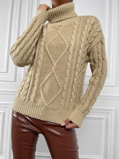 Turtle Neck Cable Knit Sweater | SHEIN