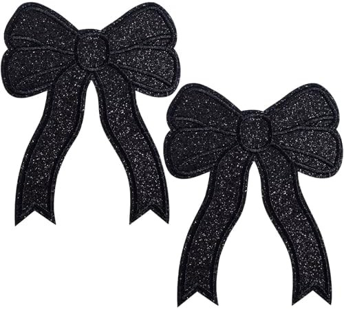 2pcs Bow Iron on Patches, Glitter Bowknot Embroidered Applique, Cute Large Bow Patch DIY Decorati... | Amazon (US)