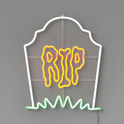 LED Tombstone "RIP" Flashing Neon Sign with Frame Halloween Silhouette Lights White/Orange/Green/... | Target
