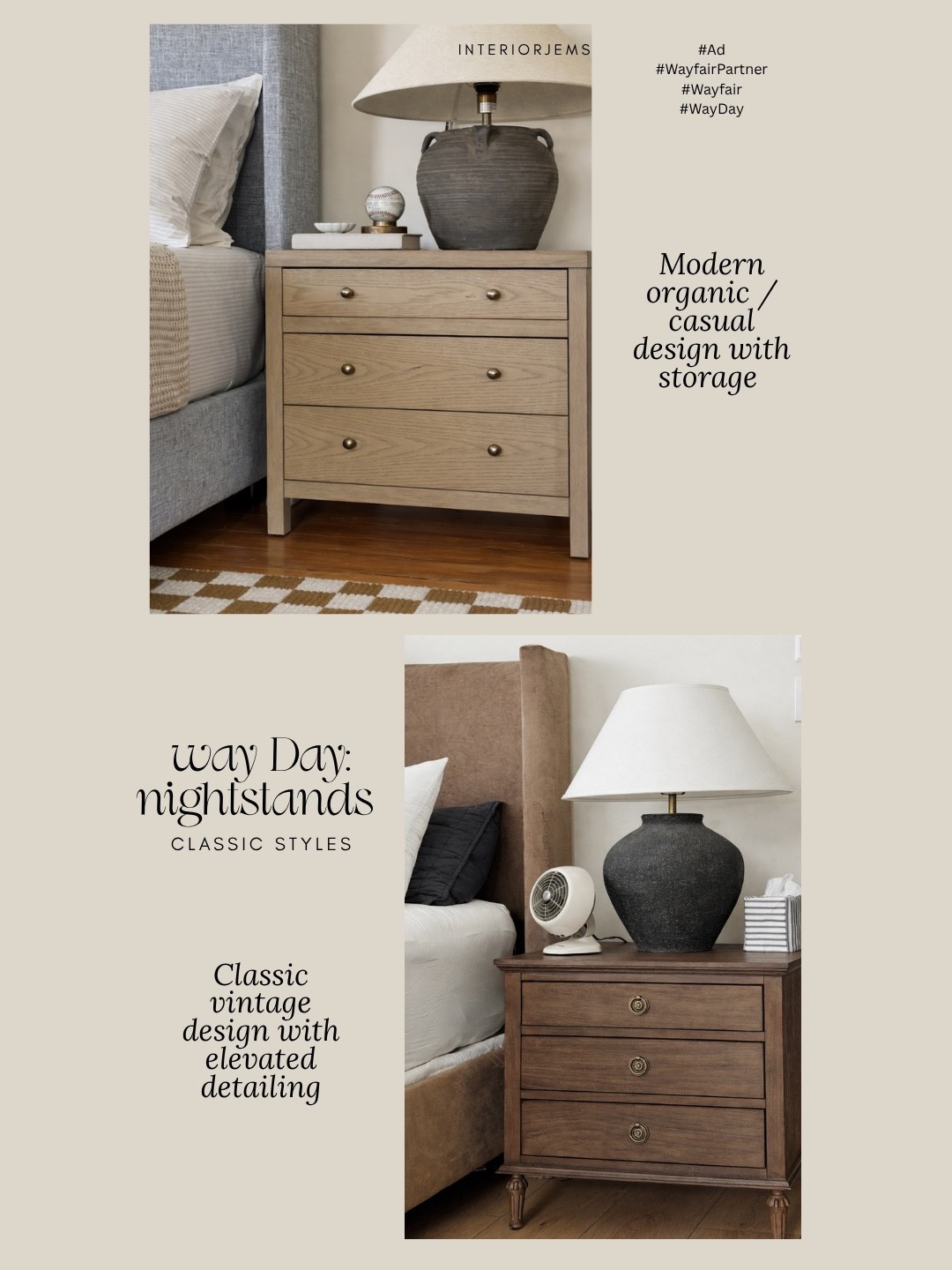 Way Day sales are going strong at @wayfair and this is one of the biggest sales of the year. I’m sharing two of my favorite nightstands right now, both totally different but such classic designs. I love that they both have great storage and that perfect mid-size scale that actually works in most bedrooms. If you’ve been needing a bedside refresh, this is the time to grab one.

So many good deals right now with up to 80% off and free shipping happening 4/25–4/27.

#Ad #WayfairPartner #Wayfair #WayDay


#LTKSaleAlert #LTKHome