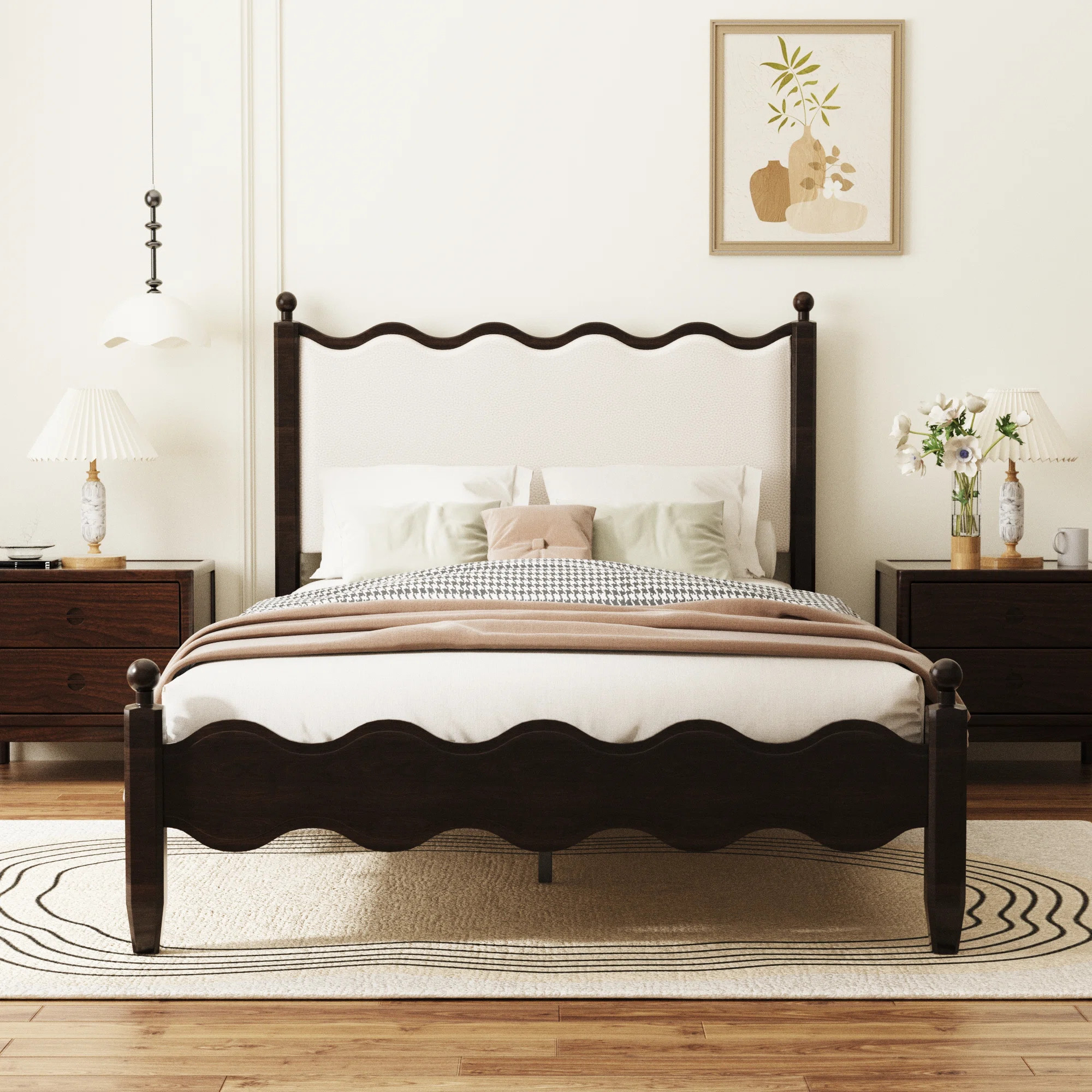 Ines Wood Bed Frame with Upholstered Headboard - Vegan Leather Upholstery | Wayfair North America