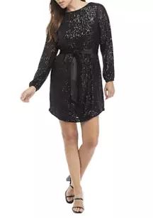 Petite Blouson Sleeve Sequin Dress | Belk