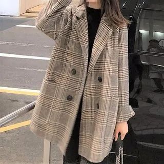 Plaid Double Breasted Coat | YesStyle Global