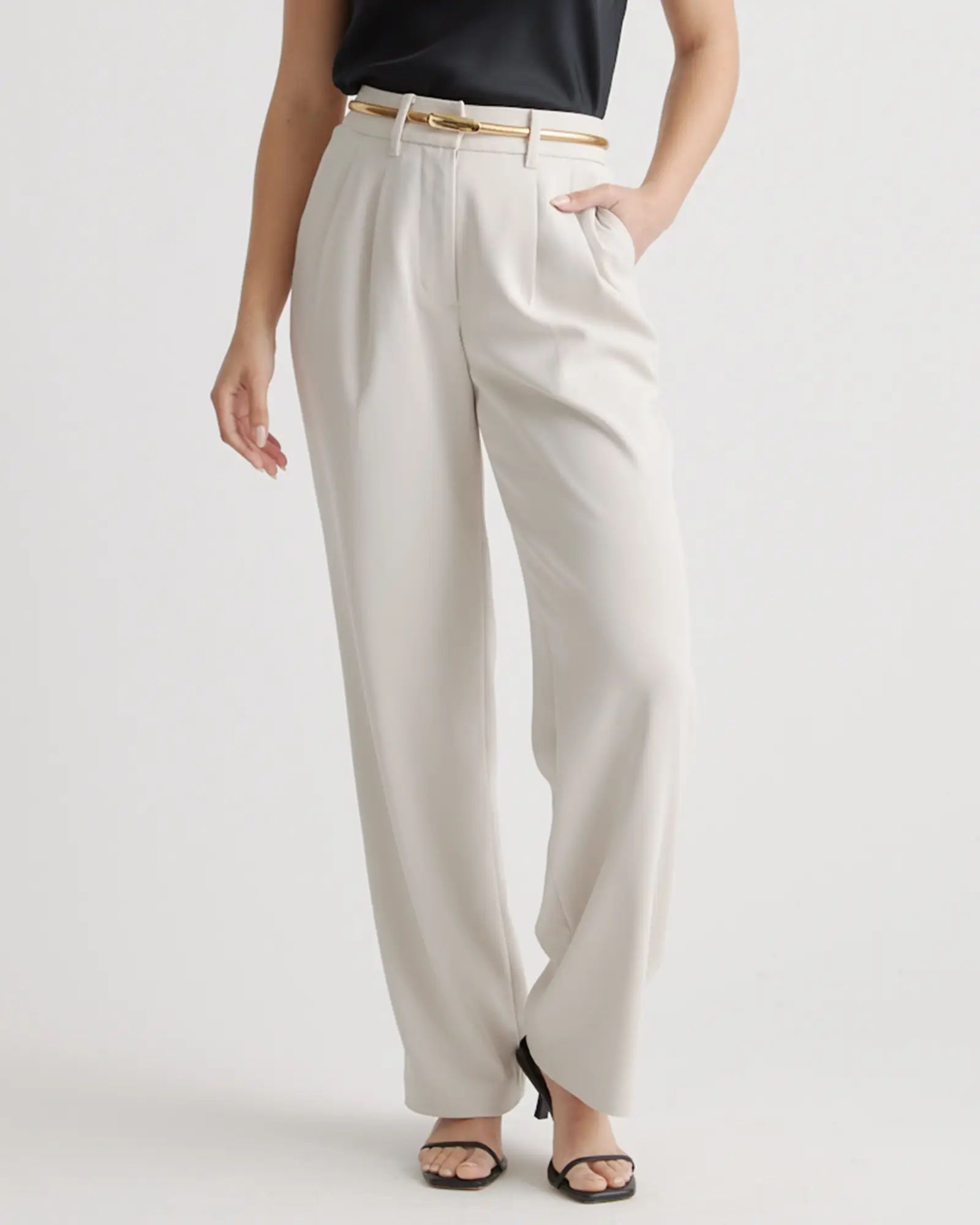 Stretch Crepe Pleated Wide Leg Pants | Quince