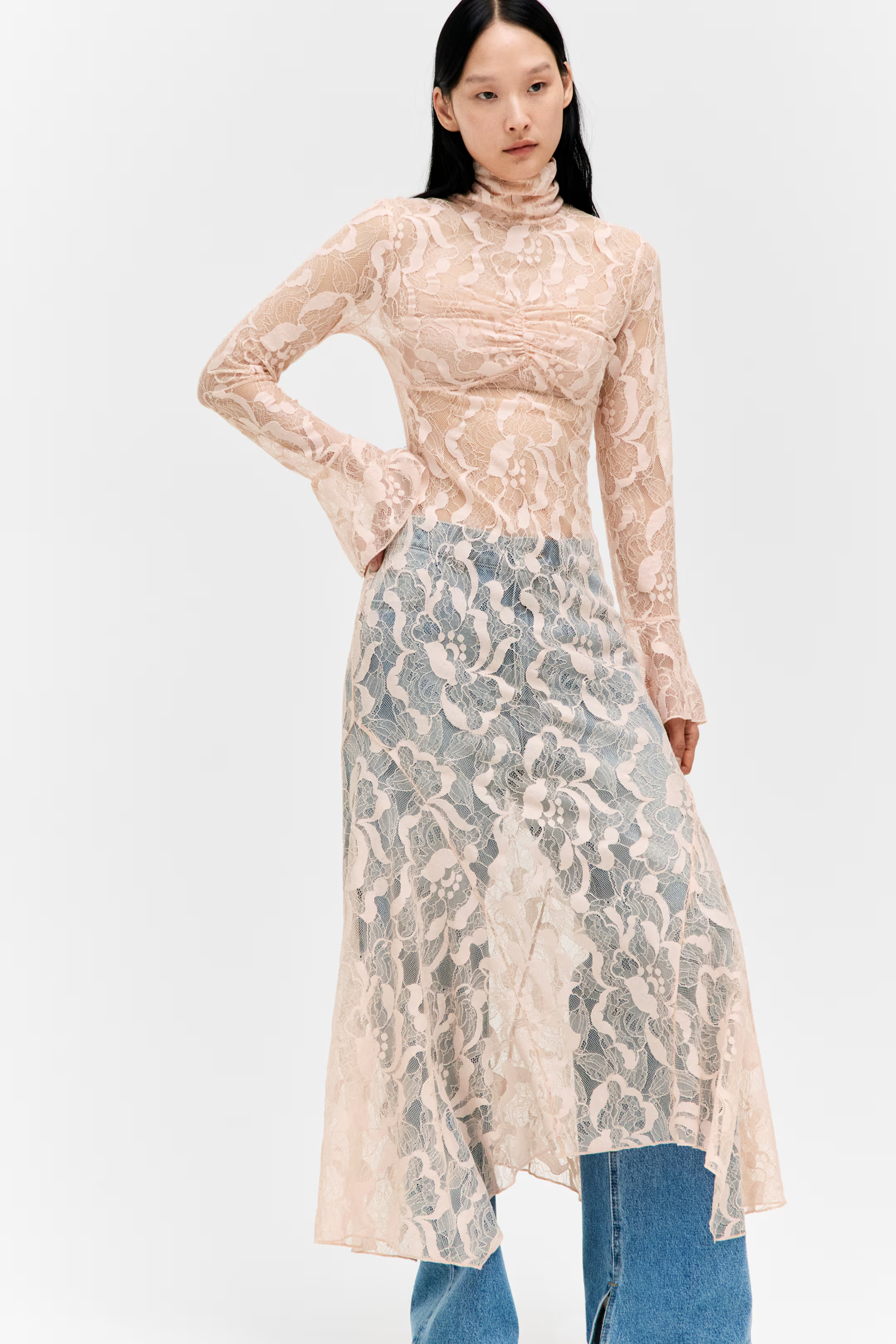 Mock Turtleneck Lace Maxi Dress - Light apricot - Ladies | H&M US | H&M (US + CA)