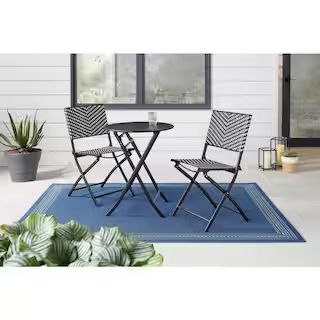 Mix and Match Black and White Folding Wicker Outdoor Dining Chair (2-Pack) | The Home Depot