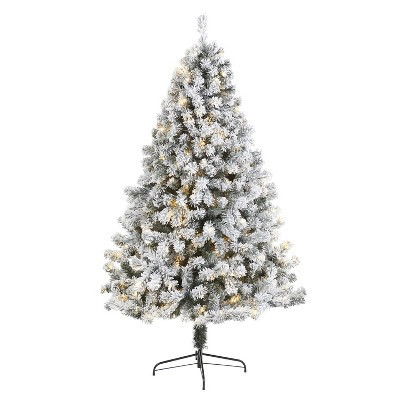 7ft. Flocked Fir Artificial Christmas Tree with 350 Clear LED Lights – Snowy Seasonal Holiday X-Mas Glow | Target