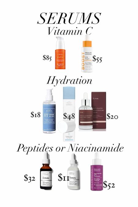Serums: base on your needs. These I can recommend. Vitamin c, peptides, niacinamide and beta glucan moisture serum  
