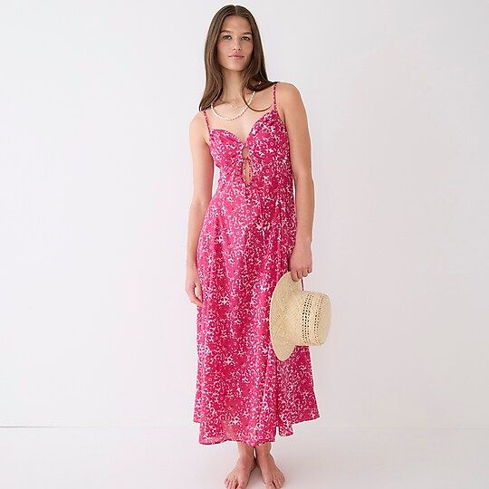 Cotton voile keyhole cover-up maxi dress in blushing meadow | J.Crew US