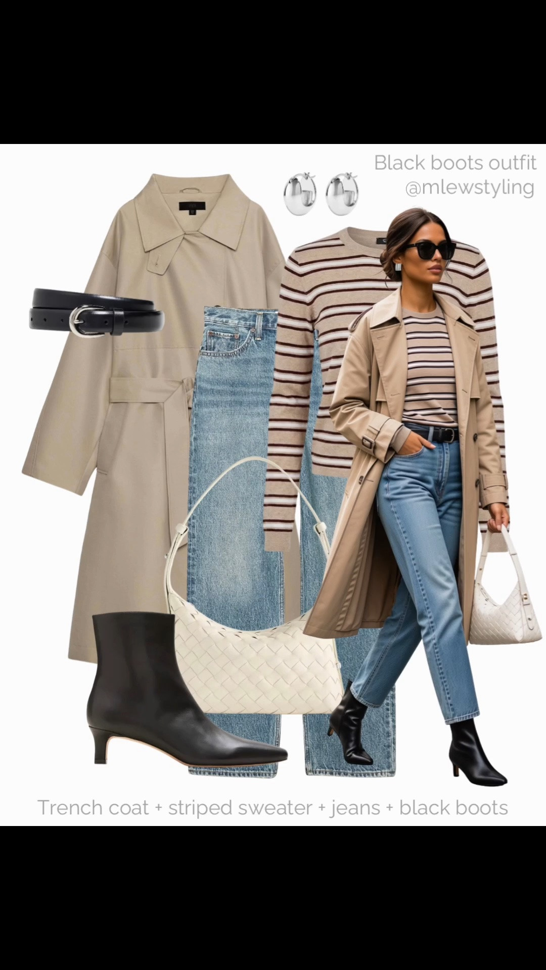 Black ankle boots outfit for fall with straight leg jeans, a trench coat, and brown striped top 🍂

Tags: Zara trench coat, Aritzia high waist jeans, Staud kitten heel boots, black belt, rails striped cashmere tee, quince handbag, casual workwear, autumn weekend outfit

#LTKfall #LTKjeans #LTKshoes